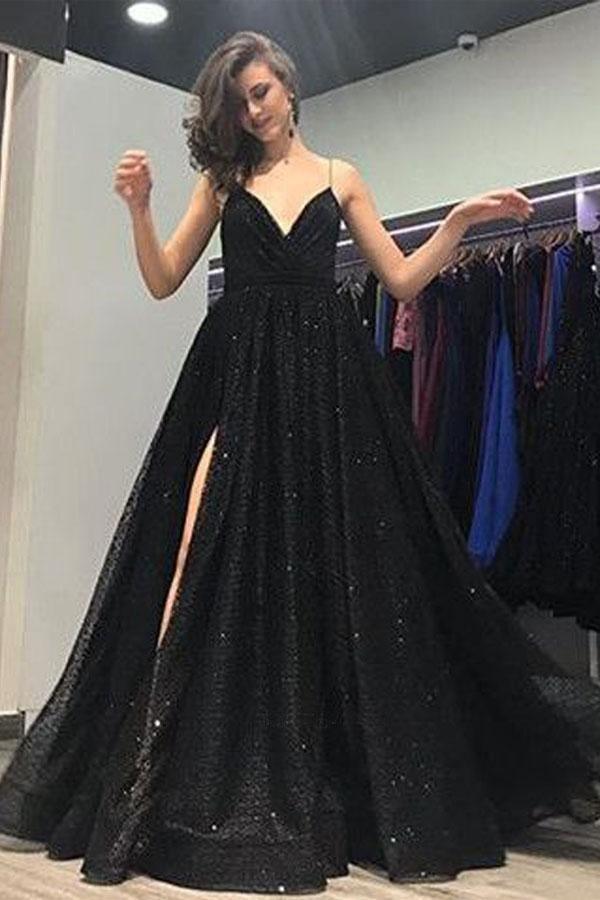 black ball gown prom dress